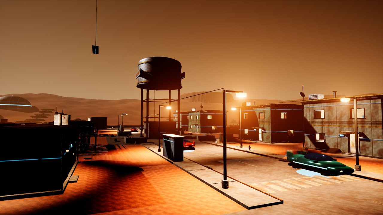 Red Acres: a half-built suburb under an orange Mars sky